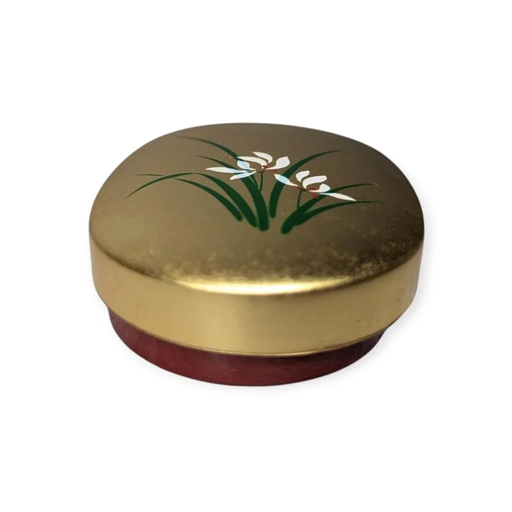 Japanese Gold Leaf Crafts Ran with Toothpick Western Gold Leaf Trinket Box NWT